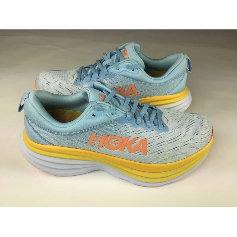 HOKA ONE ONE Bondi 8 Women's Light Blue/Yellow Running Shoes Size 10 B Reg.Width